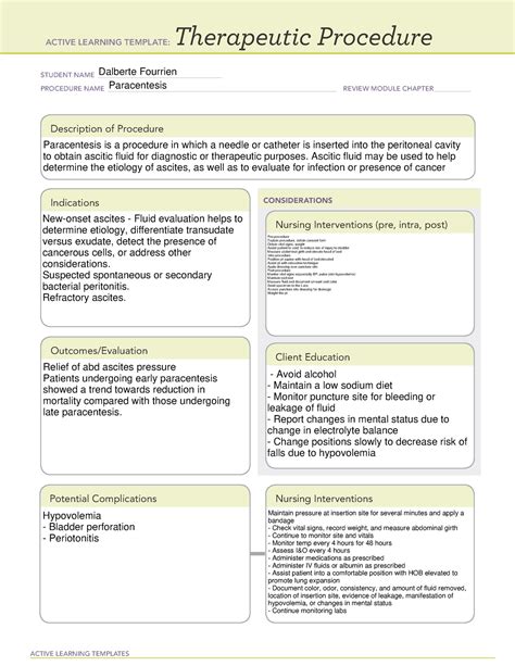 Ati Therapeutic Procedure Paracentesis Active Learning Templates