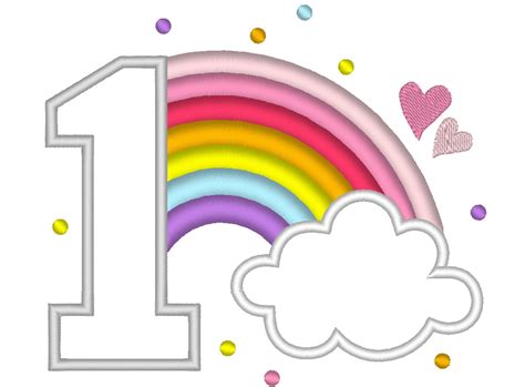 Cute Rainbow Birthday Number 1 One Machine Embroidery Applique Etsy Uk