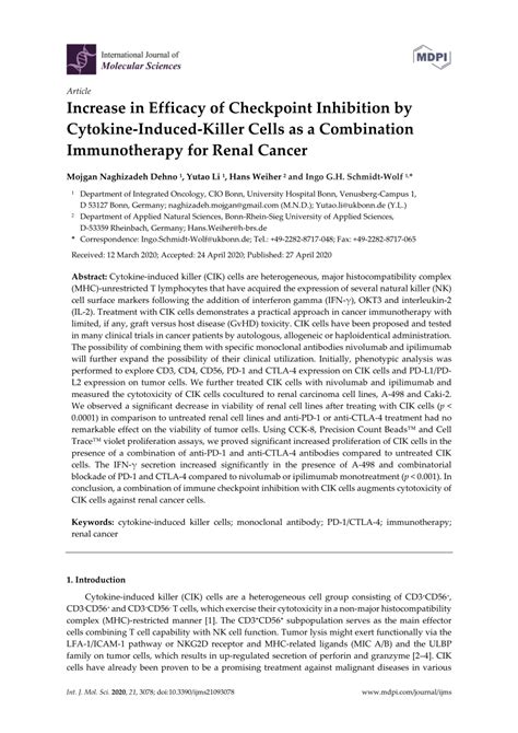 Pdf Increase In Efficacy Of Checkpoint Inhibition By Cytokine Induced