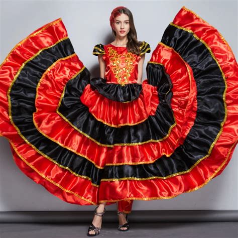 Adults Flamenco Dance Costumes Red Women Spanish Dress 360 Degrees Flamenco Skirt For Women