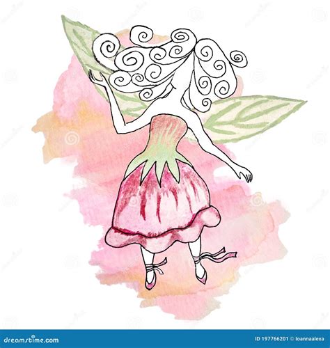 Delicate Pink Girly Watercolor Illustration Of A Fairy In A Bellflower