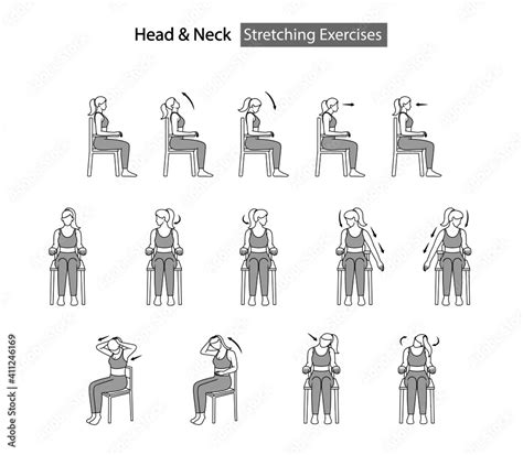 Woman Sit On Chair Self Stretching Exercise Head And Neck Stretching