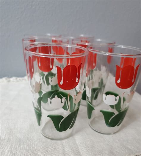 Vintage Tulip Juice Glasses Set Of Etsy
