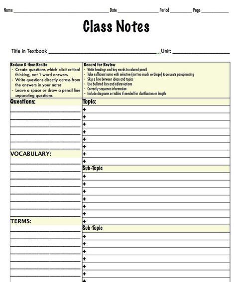 Note Taking Template Middle And Highschool By Tutortimewespines 500