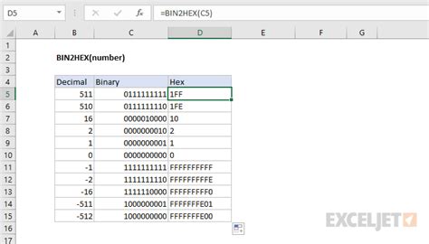 Excel Bin2hex Function Exceljet