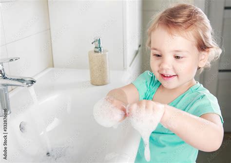 Child Washing Hands With Soapkids Hygiene Concept Stock Photo