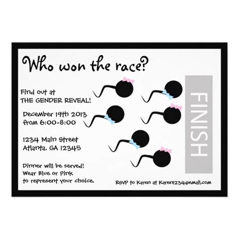 Funny Gender Reveal Party Invitation Sperm Race 5 X 7 Invitation