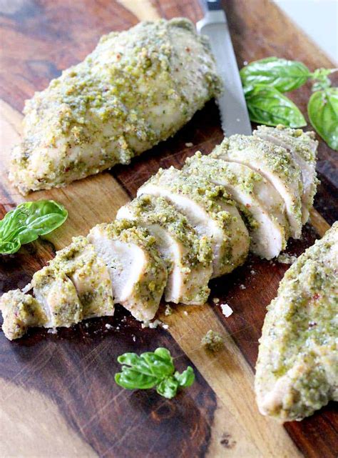 two ingredient pesto baked chicken breasts