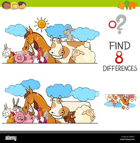 Cartoon Illustration Of Finding Eight Differences Between Two Stock