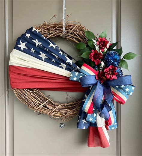 Patriotic Floral Grapevine Wreath Fourth Of July Wreath Etsy In 2023