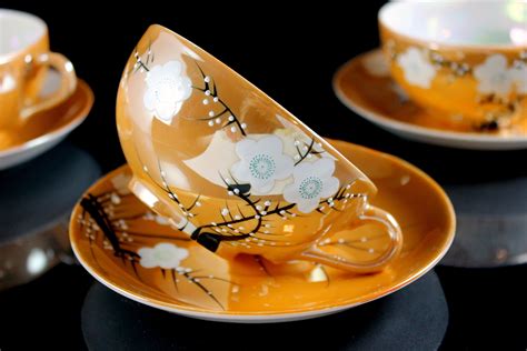 Teacups And Saucers TA Made In Japan Lusterware Iridescent Eggshell Porcelain Hand Painted