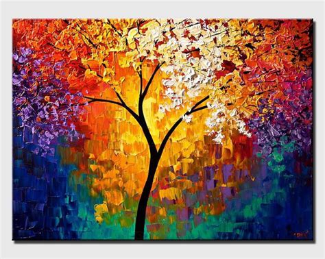 Original Colorful Tree Of Life Painting Modern Multicolor Abstract