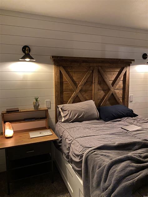 Built The Headboard Installed The Shiplap And Sconces Sprayed The