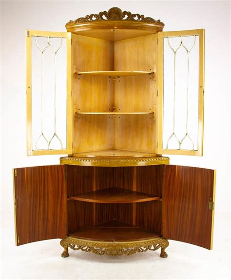 Vintage mirrored glass and brass curio cabinet display case. Antique China Cabinet, Walnut, Bow Front, Curio Cabinet ...