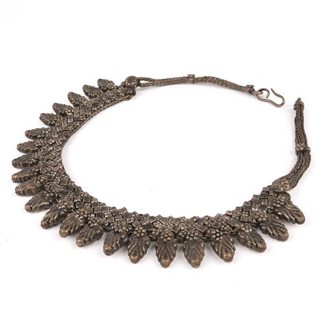 Silver Oxidized Indian Tribal Choker Necklace
