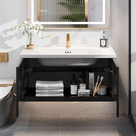 Milie 32 Inch Modern Floating Single Sink Wall Mount Bathroom Vanity With 2 Ample Storage