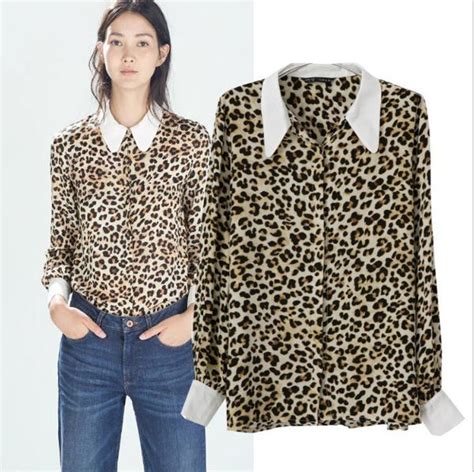 Zara Leopard Print Collar Shirt Blouse Size S M Ebay