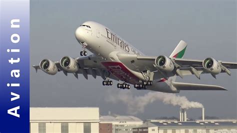 Emirates A380 Takes Off Into Clear Blue Winter Sky Youtube