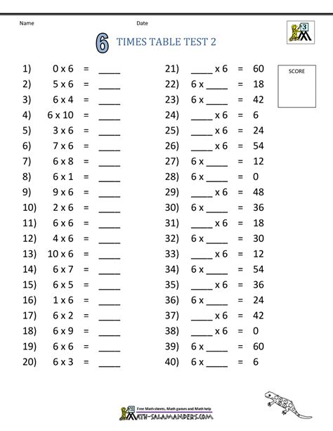 Times Tables Tests 6 7 8 9 11 12 Times Tables