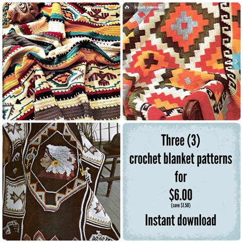 Indian Crochet Blanket Patterns Three 3 Afghan Pattern Etsy España