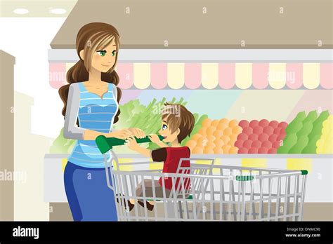 Mother Son Supermarket Boy Stock Vector Images Alamy