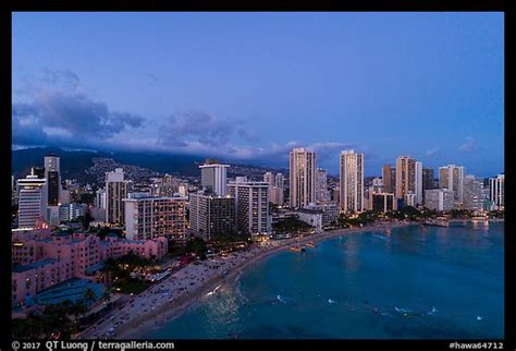 Picturephoto Aerial View Of Waikiki Beach And Skyline At Dusk