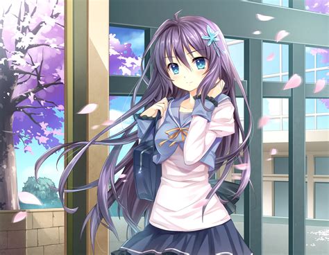 1080x1812 Resolution Anime Girl With Purple Hair Hd Wallpaper