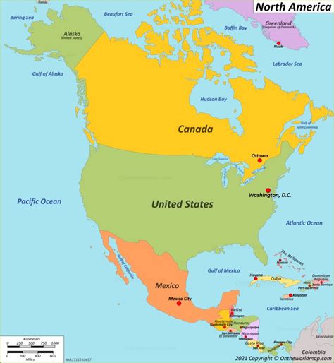 North America Map With Countries And Capitals