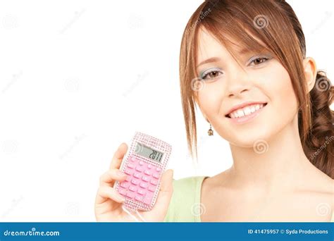 Lovely Teenage Girl With Calculator Stock Image Image Of Happy