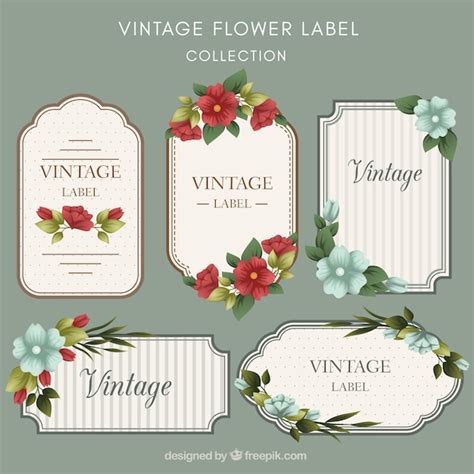 Free Vector Vintage Pack Of Flat Floral Labels