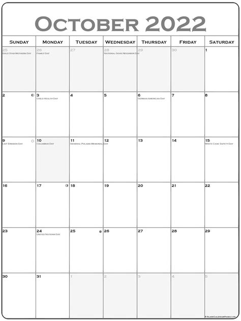 October 2022 Calendar Free Printable With Holidays Download Printable