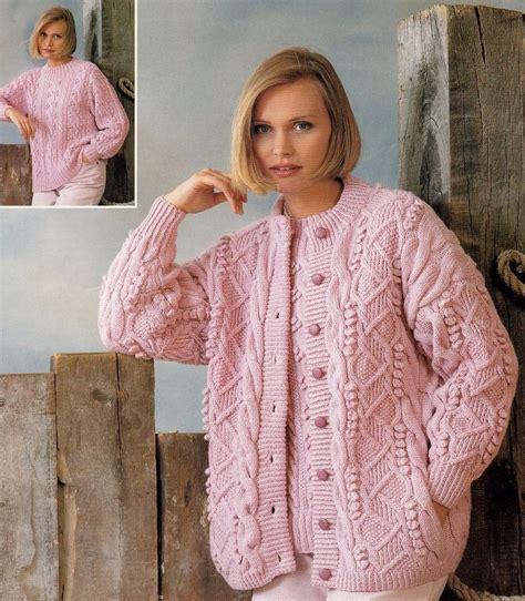 stylish aran and dk round neck cardigan and sweater knitting pattern