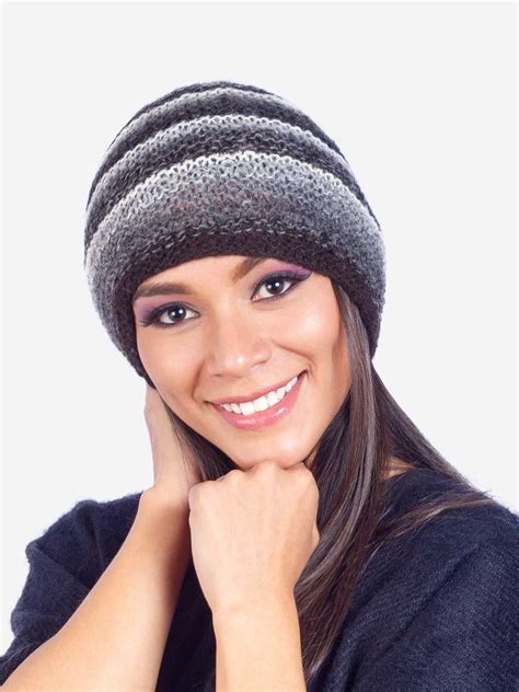 Hand Knitted Alpaca Hat For Women Shades Of Gray Cap Winter T