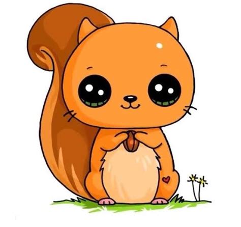 A Cartoon Squirrel With Big Eyes Sitting On The Ground Next To A Flower