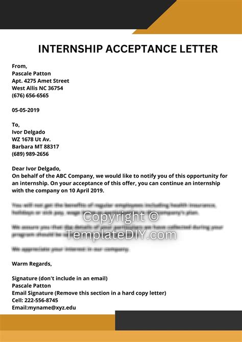 Internship Acceptance Letter Template In Pdf And Word