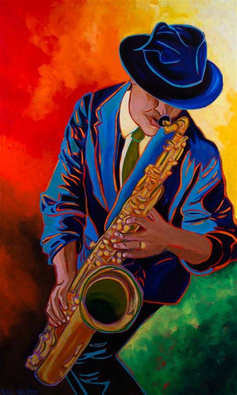 Retro Sax Man Painting Retro Painting Painting Jazz Art