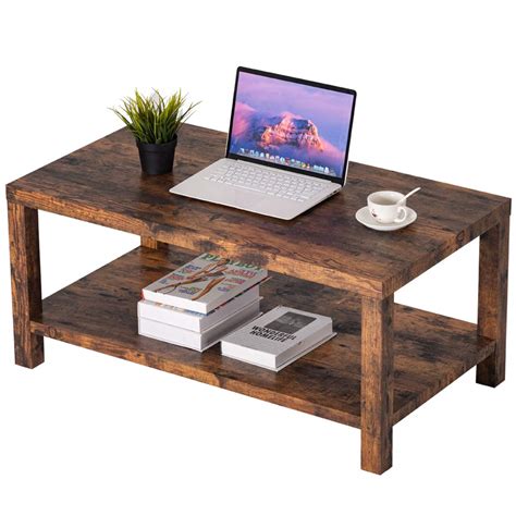 Buy Rustic Farmhouse Coffee Table Living Room Table With Storage Shelf