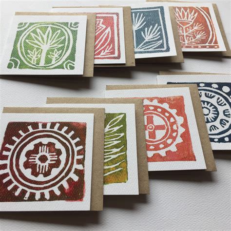 Colorful Block Print Mini Note Card Set Of 8 Tree Of Life Studio