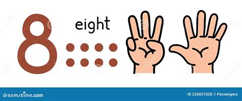 8 Kids Hand Showing The Number Eight Hand Sign Vector Illustration
