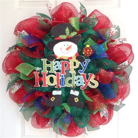 Happy Holidays Snowman Wreath With Dangling Legs Handmade Deco Mesh
