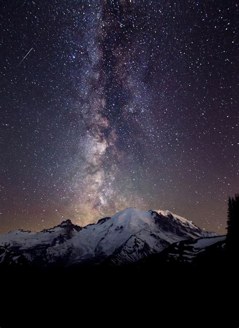 The Milky Way Over The Sunrise Visitors Center Mt Rainier Night Sky