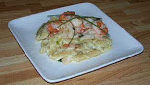 Recette de pâtes Penne Rigate aux crevettes et crabe Cookerie