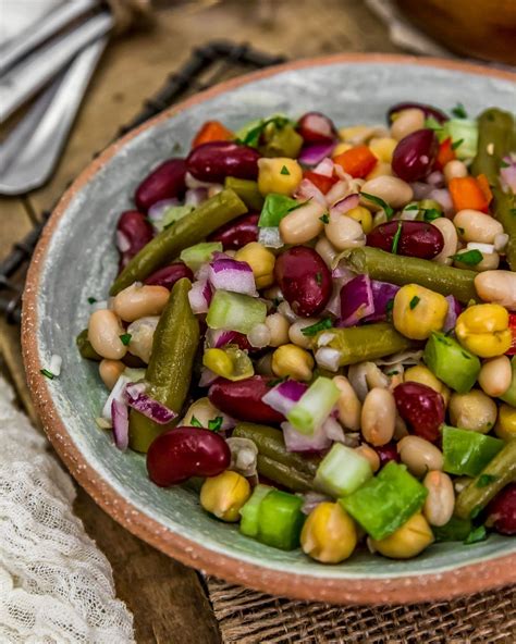 this healthy hearty and refreshing oil free five bean salad is so easy to pull together for a
