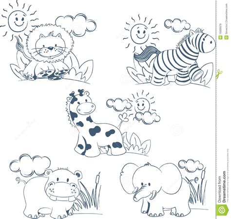 Cartoon Animals Jungle Set Outline Stock Vector Neo Coloring