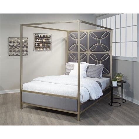 Headboard, footboard and side rails with inset upholstered panel. Dreiling Upholstered Canopy Bed | Canopy bed