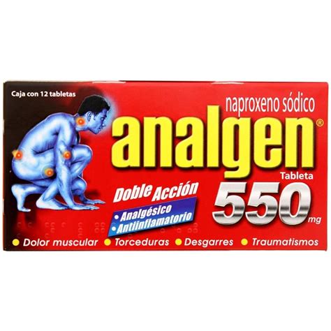 Naproxeno sódico Analgen doble acción 550 mg caja con 12 tabletas Walmart