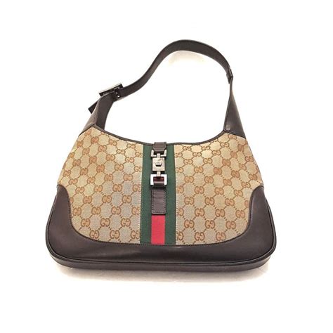 Gucci 323660 black bamboo shopper calf leather tote bag. Borsa Gucci modello Jackie in pelle e tessuto