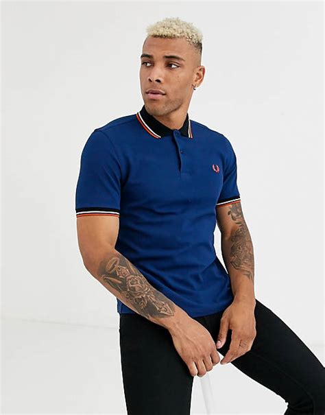 Fred Perry Contrast Rib Polo Shirt In Navy Asos