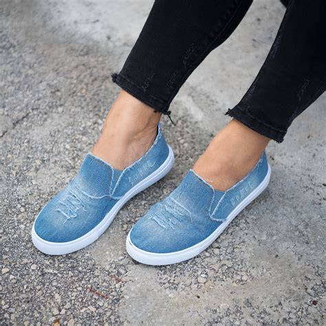 👠 Sale Light Blue Denim Slip On Sneakers Yogi Boutique Light Blue