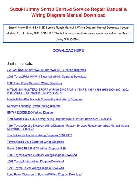 Terima kasih di atas sokongan anda. Suzuki Jimny Sn413 Sn415d Service Repair Manual & Wiring Diagram Manual Download by violeta ...
